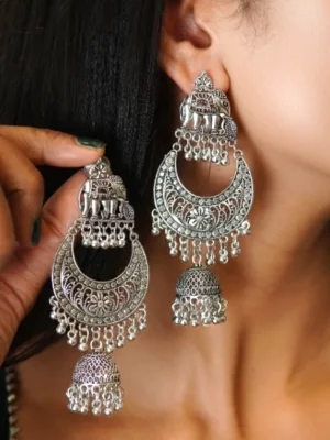 Elephant motif oxidized earrings for women and girls