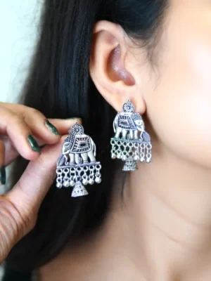 elephant oxidised earing for women and girls
