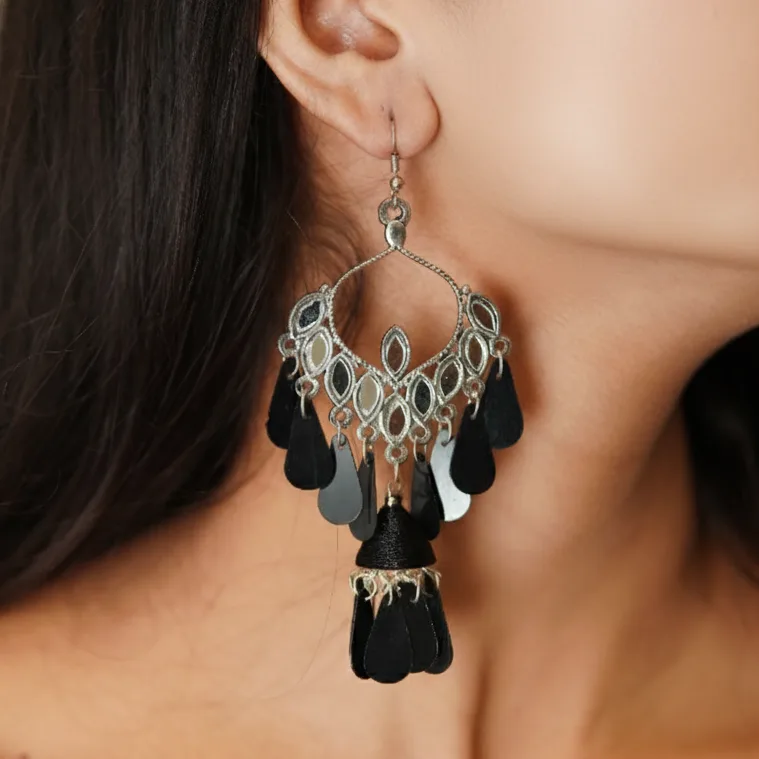 Close-up of floral earrings lightweight ethnic jewelry showing intricate details