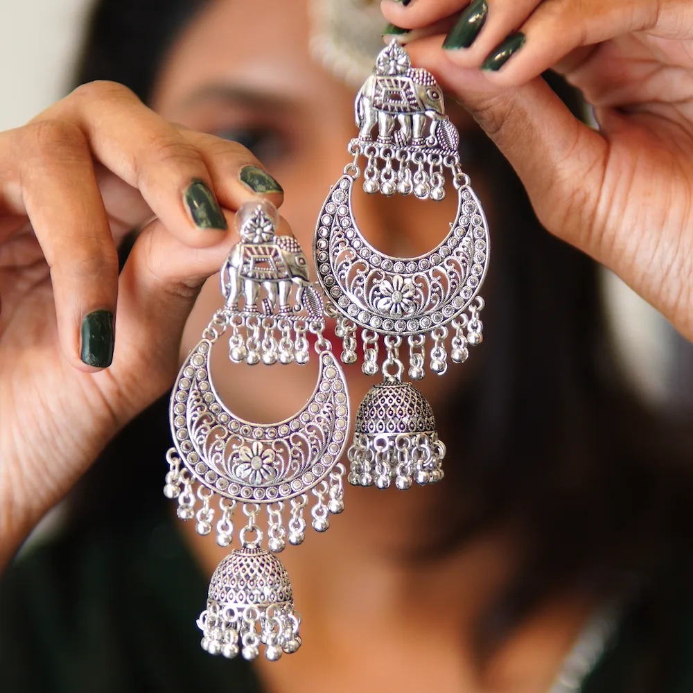 Traditional elephant design earrings handcrafted for women