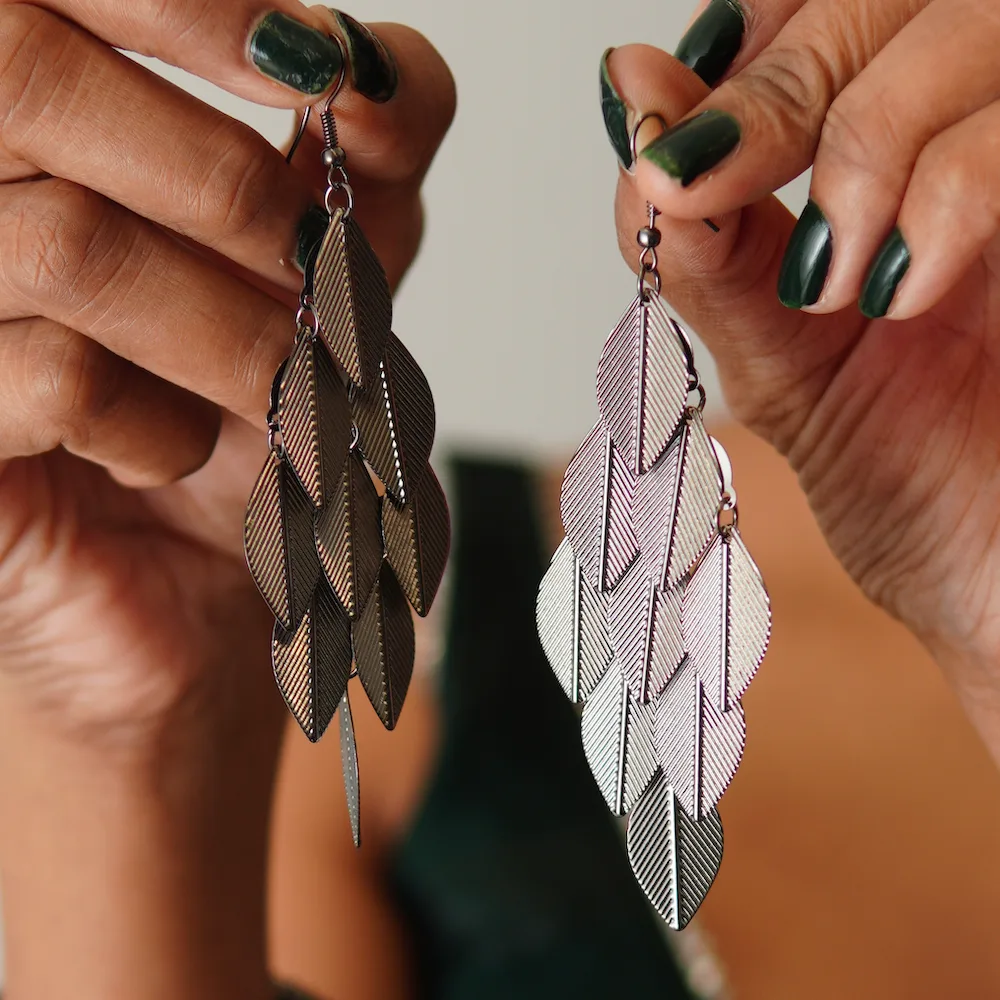 Elegant oxidized leaf drop earrings versatile for casual and traditional outfits