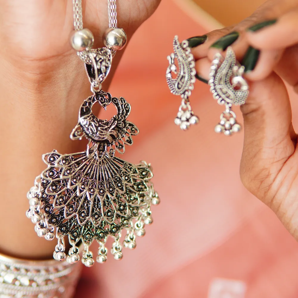 Matching oxidised earrings from classic necklace set