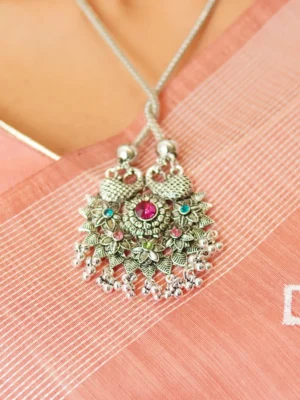 Oxidised statement necklace with earrings – tribal jewelry set for women