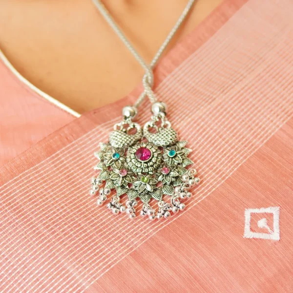 Oxidised statement necklace with earrings – tribal jewelry set for women