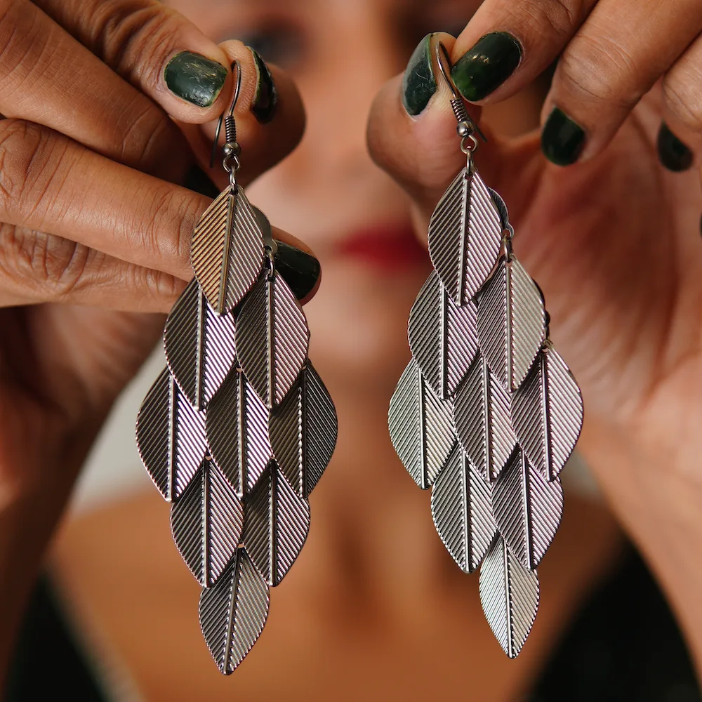 Oxidized leaf drop earrings for women & girls – boho jewelry