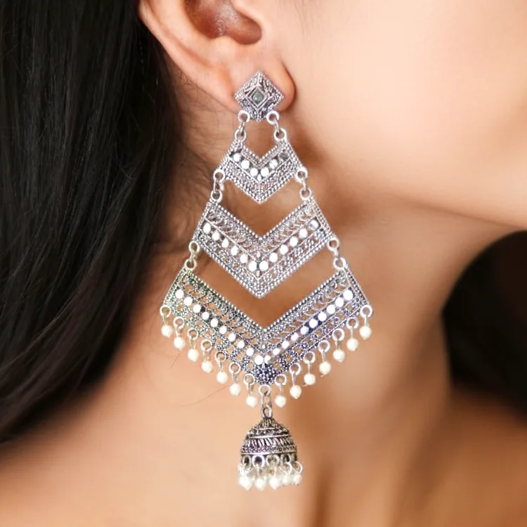 Side view of multi-layer earrings for women – elegant statement jewelry