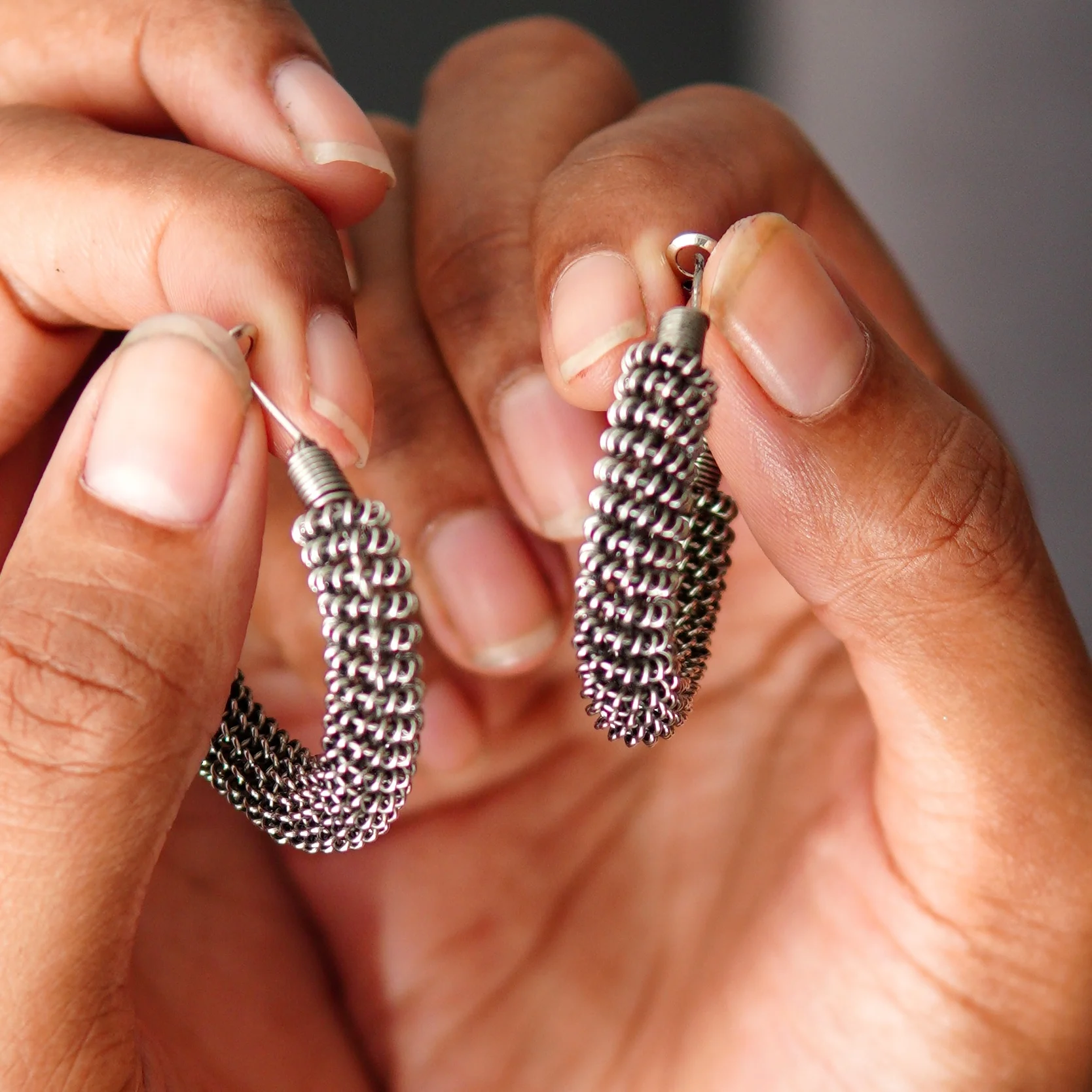 Oxidised Earrings with Intricate Net Design - Image 3
