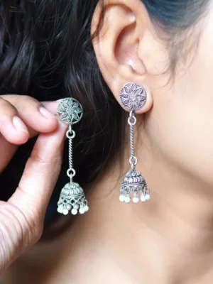 Traditional drop earrings with silver polish – Huviena handcrafted jewellery