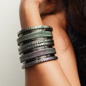 Elegant oxidized bangles set with antique finish – Huviena