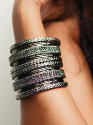 Elegant oxidized bangles set with antique finish – Huviena