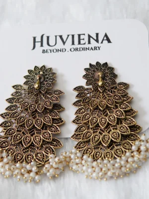 Brass Look Peacock Earring close-up view