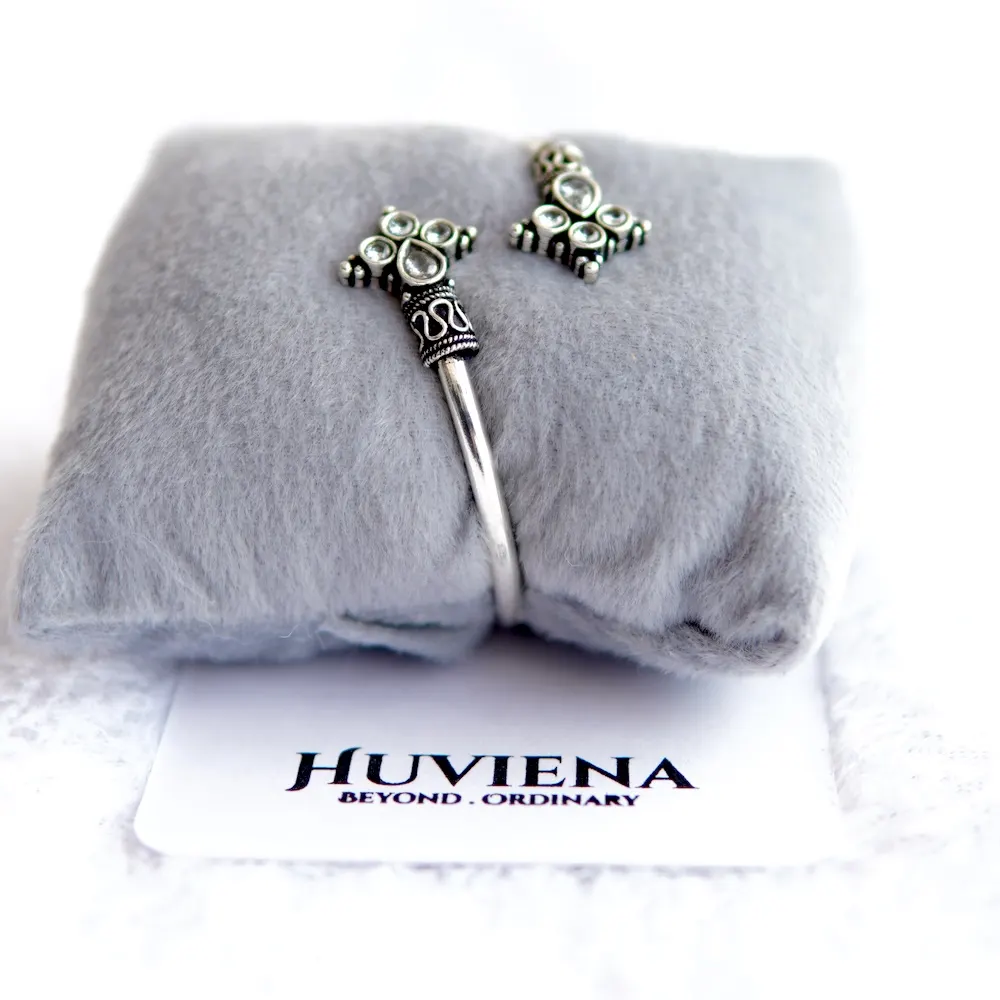 Minimalist Oxidised Kada for Women – Handcrafted Silver Finish - Image 2