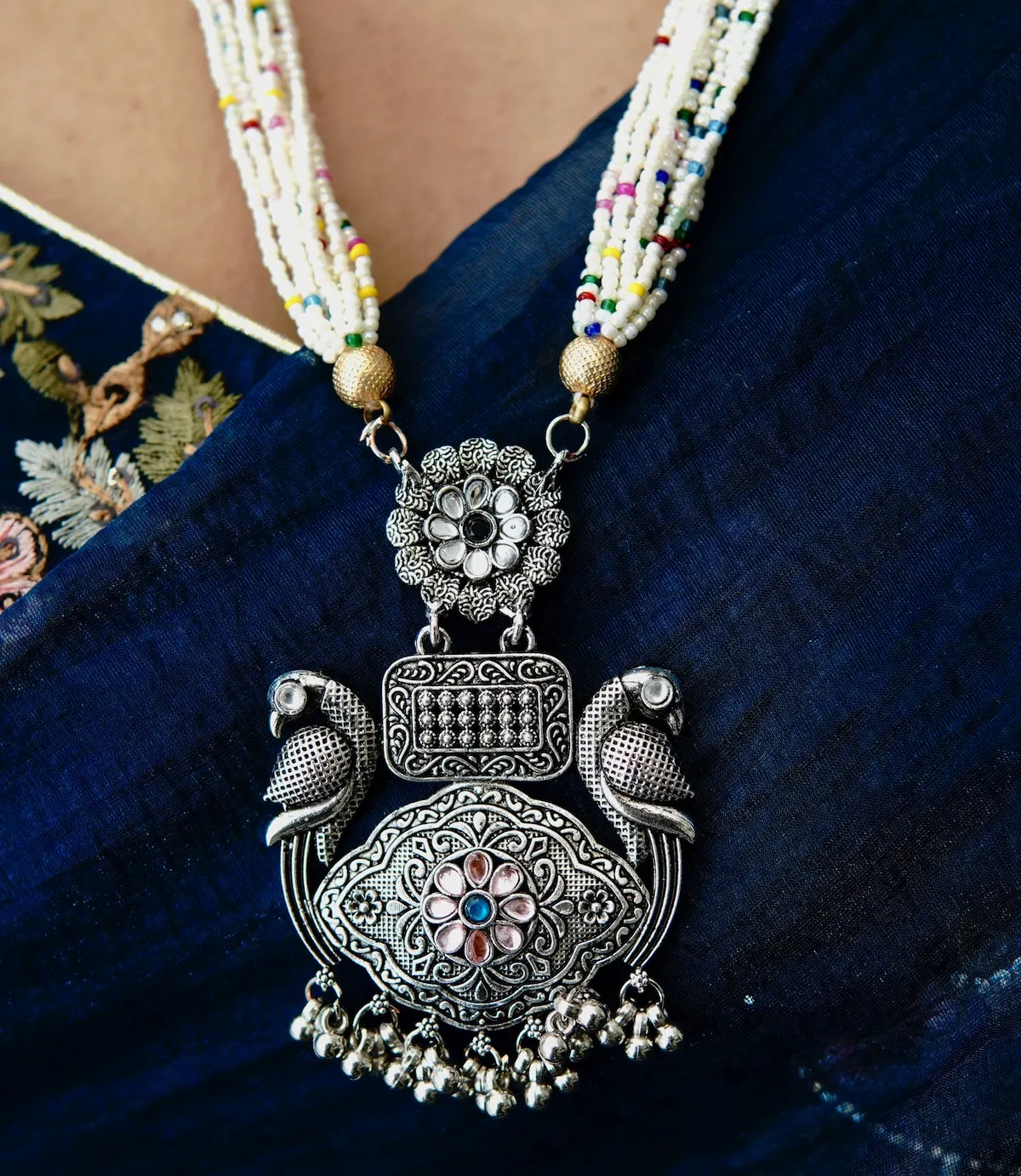 premium oxidised traditional necklace with earring set ethnic jewellery close up