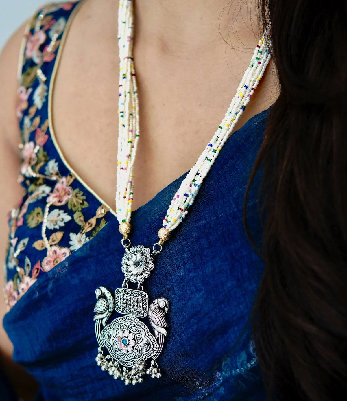 Premium Oxidised Traditional Necklace with Earring Set - Image 4