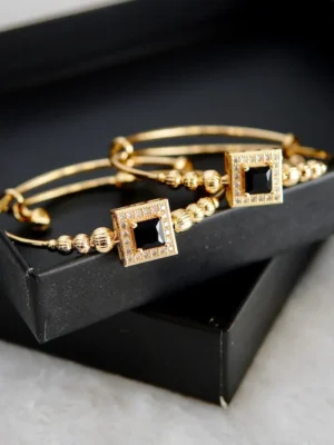 golden black stone kada bracelet for women premium jewellery