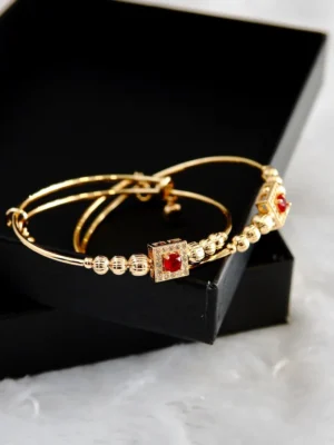 luxury golden kada with red stones bracelet for women