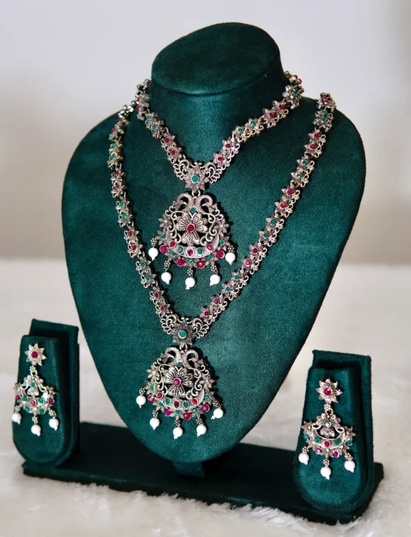 navratri royale oxidised layered necklace set garba style jewellery