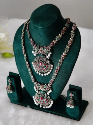 garba glow oxidised layered necklace set dual layer festive jewellery
