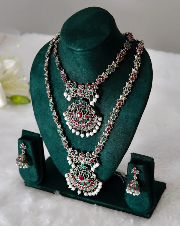garba glow oxidised layered necklace set dual layer festive jewellery
