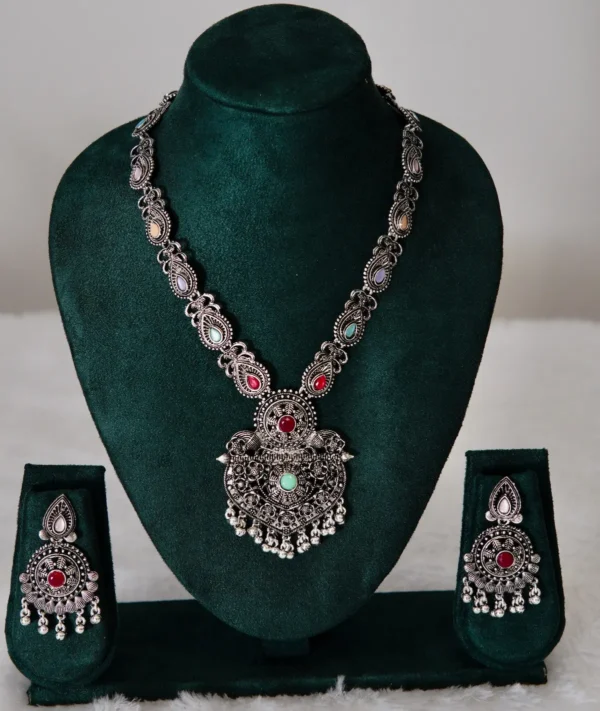 premium oxidised traditional necklace with earring set ethnic jewellery