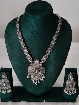 ethnic oxidised necklace with earring set for women huviena jewellery