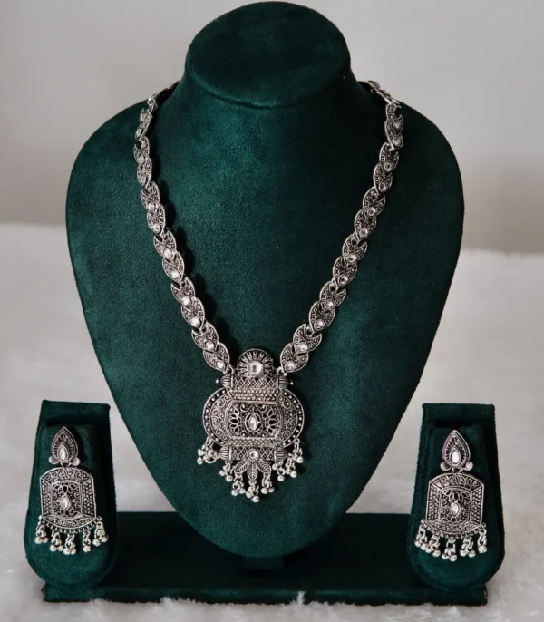 ethnic oxidised necklace with earring set for women huviena jewellery