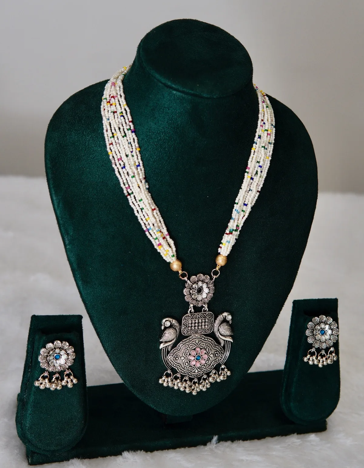 premium oxidised traditional necklace with earring set ethnic jewellery side view