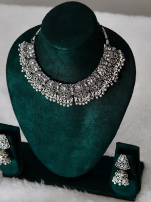 classic ethnic oxidised necklace with earring set antique finish jewellery