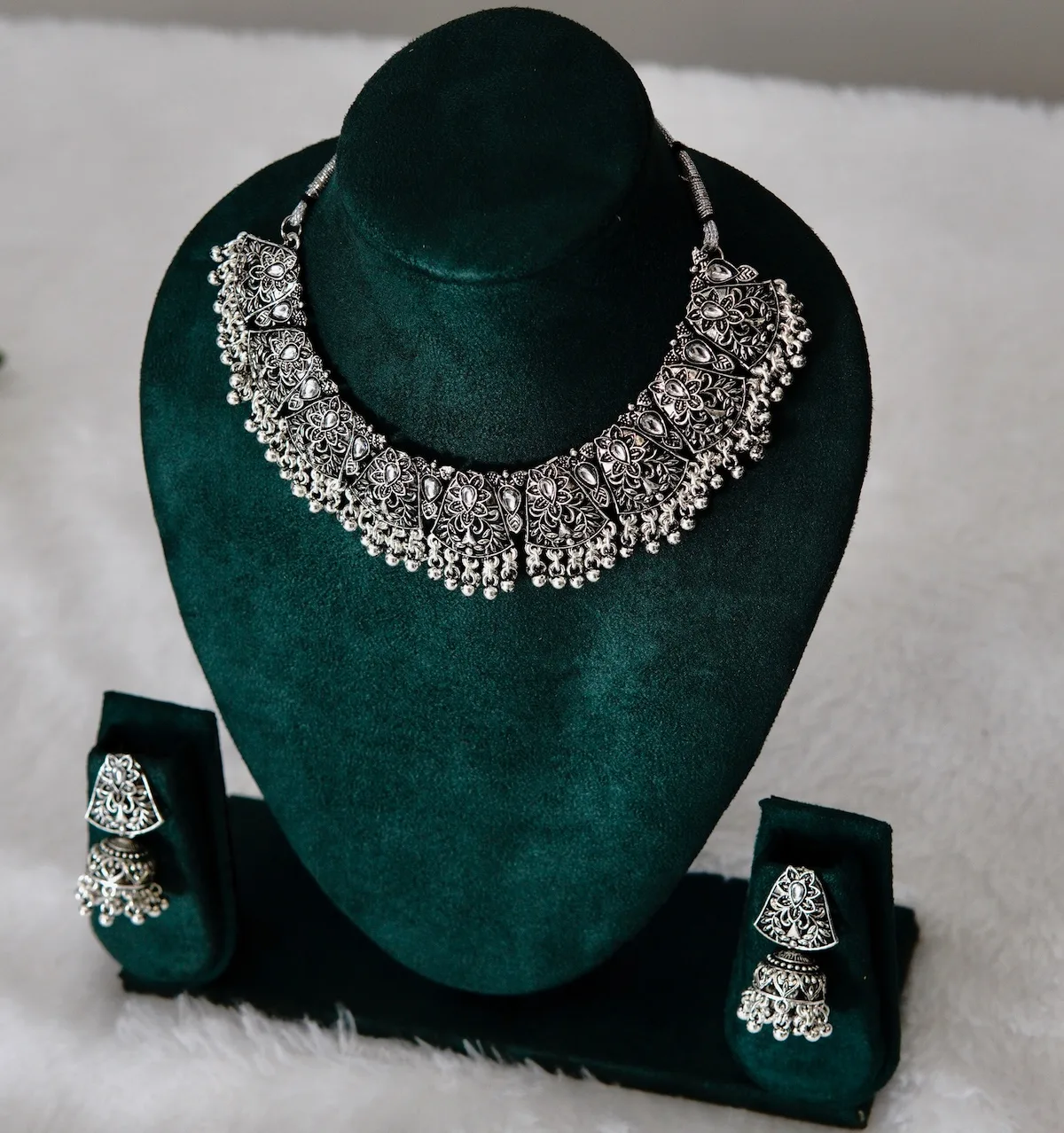 classic ethnic oxidised necklace with earring set antique finish jewellery