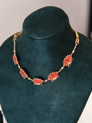 red lotus enamel necklace for women traditional ethnic set huviena